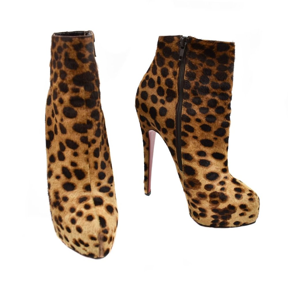 CHRISTIAN LOUBOUTIN: Booties Leopard Pony "FiFi" Platform Ankle Boots - Picture 1 of 9